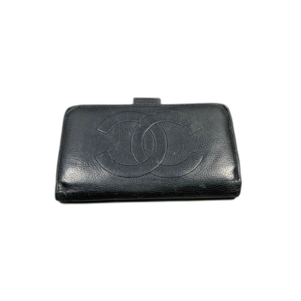 CHANEL Vintage CC Logo Bifold Wallet Black Caviar Leather Made in Italy